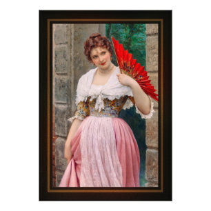 Impression Photo Une jeune dame avec un ventilateur rouge par Eugen