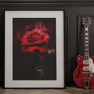 Impression Photo Une rose rouge aquarelle sur fond noir