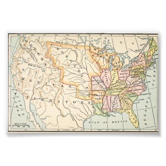 Impression Photo United States 1830 Historical Map Illustration (Devant)