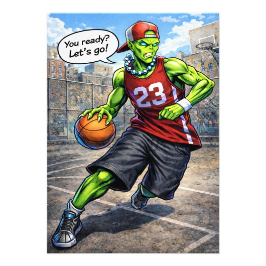 Impression Photo Urban Alien Basketball Player - Comic Style Art (Devant)