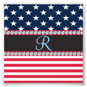 Impression Photo USA Stars Stripes Script Monogramme Éblouissant