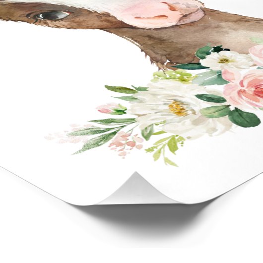 Impression Photo Vache, Animaux De Ferme, Fleurs Roses, Petite Pépi (Coin)