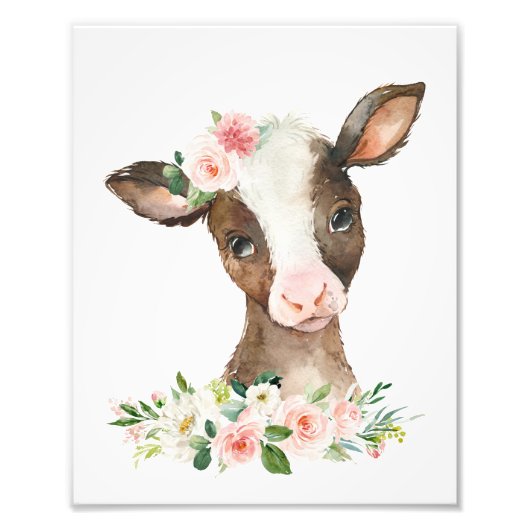 Impression Photo Vache, Animaux De Ferme, Fleurs Roses, Petite Pépi (Devant)
