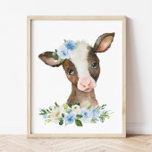 Impression Photo Vache, Animaux De Ferme, Grange, Fleurs Bleues, Ga