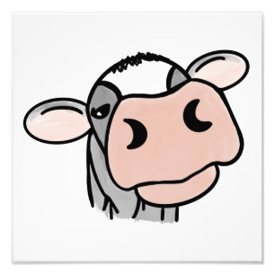 Impression Photo vache de dessin animé noir blanc rose baiser gris