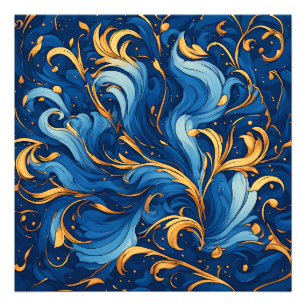Impression Photo Vagues royales de fantaisie Tourbillons de bleu et