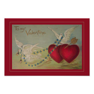 Impression Photo Valentine vintage avec des coeurs et des colombes