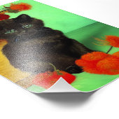 Impression Photo Van Gogh Black Kitten Fleurs rouges (Coin)