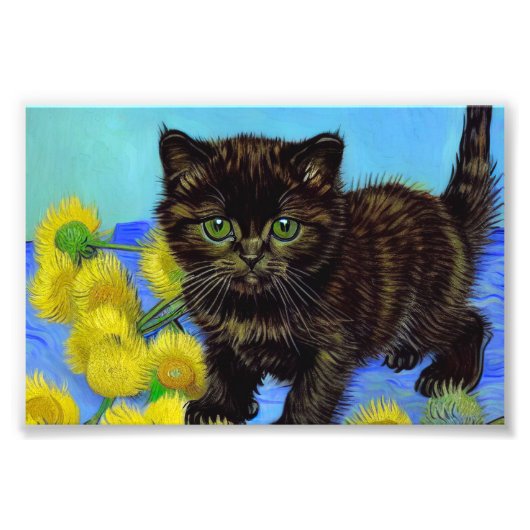 Impression Photo Van Gogh Style Chat avec tournesol (Devant)