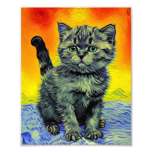 Impression Photo Van Gogh Style Chat Sunset Beach (Devant)