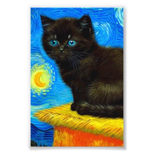 Impression Photo Van Gogh Style Starry Night Cat (Devant)