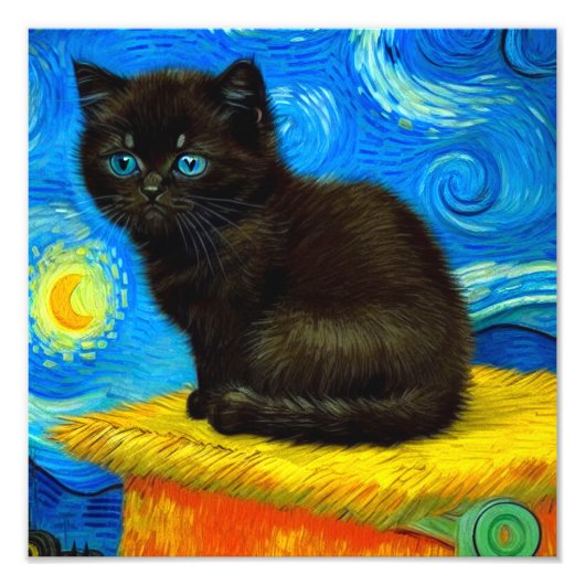 Impression Photo Van Gogh Style Starry Night Cat (Devant)