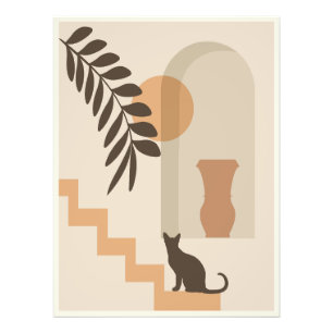 Impression Photo Vase Chat Feuille d'escalier, Art Géométrique Abst