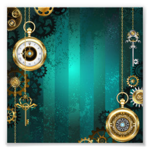 Impression Photo Veille bijoux Steampunk sur un Arrière - plan vert