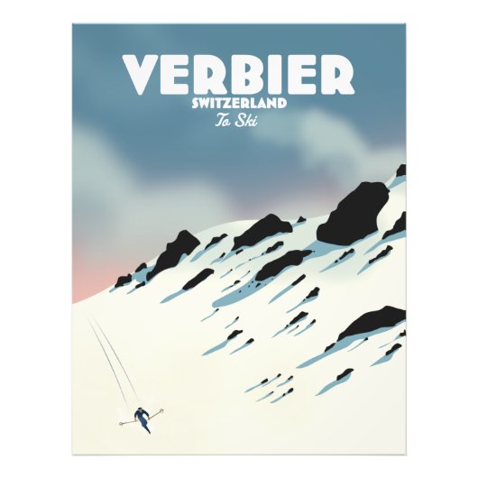 Impression Photo Verbier Suisse affiche de voyage de ski imprimé. (Devant)