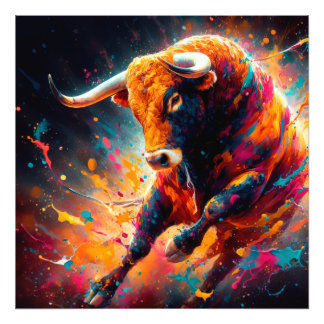 Impression Photo Vibrant Abstract Bull Painting