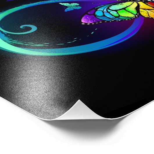 Impression Photo Vibrant infinity with rainbow butterfly on black (Coin)