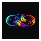 Impression Photo Vibrant infinity with rainbow butterfly on black (Devant)