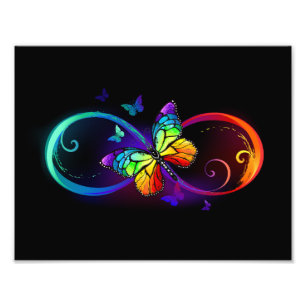 Impression Photo Vibrant infinity with rainbow butterfly on black