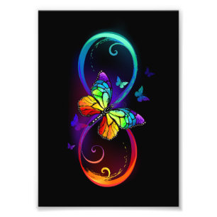 Impression Photo Vibrant infinity with rainbow butterfly on black