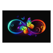 Impression Photo Vibrant infinity with rainbow butterfly on black (Devant)