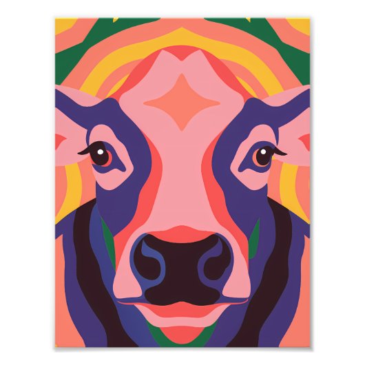 Impression Photo Vibrant Pop Art Cow Face Portrait (Devant)