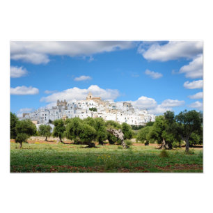 Impression Photo Ville blanche Ostuni avec oliviers, imprimer Pouil