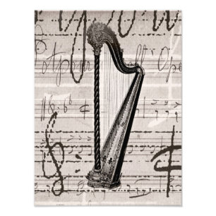 Impression Photo Vintage Harpe et musique ancienne Collage Customis