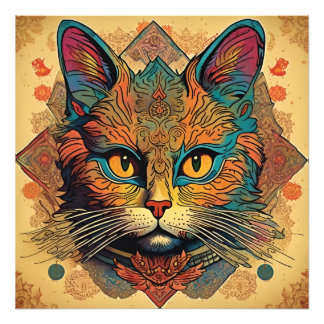 Impression Photo Vintage Pop Art Louis Wain Style Chat