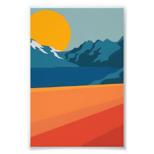 Impression Photo Vintage Red & Blue Mountain Art - Paysage rétro