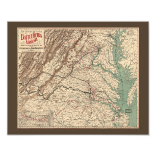 Impression Photo Vintage Virginia Civil War Battlefields Map 1895