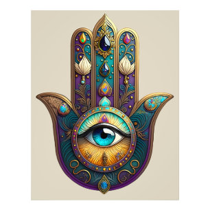 Impression Photo Violet sarcelle doré Hamsa avec troisième œil turq