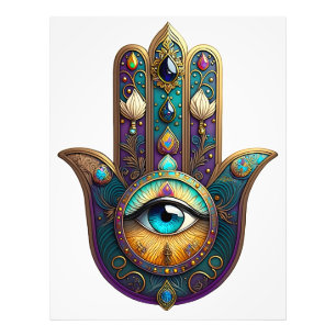 Impression Photo Violet sarcelle doré Hamsa avec troisième œil turq