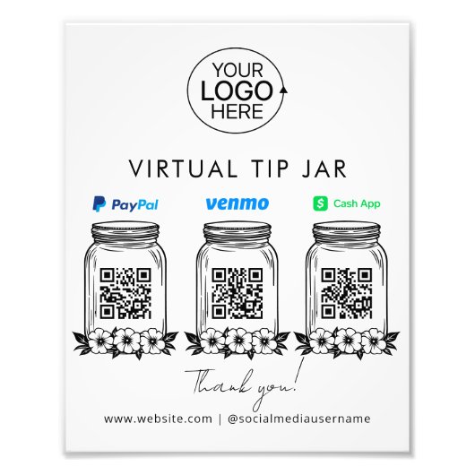 Impression Photo Virtual Tip Jar Logo PayPal Venmo Cash App Code QR (Devant)