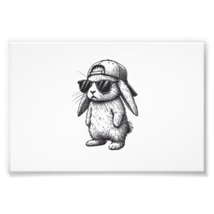Impression Photo Visage de Lapin avec Lunettes de Soleil Casquette 