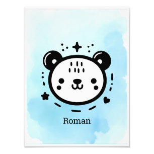 Impression Photo Visage d'ours kawaii mignon - Dessin au trait mini