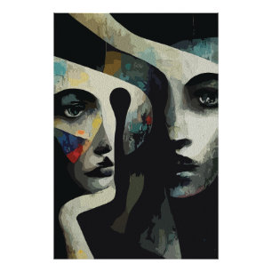 Impression Photo Visages abstraits surréalistes entrelacés