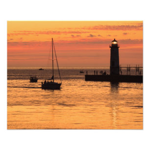 Impression Photo Voilier de coucher du soleil de phare de Manistee
