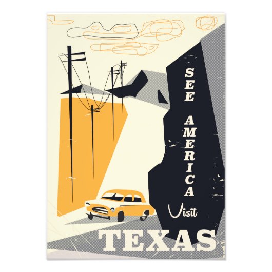 Impression Photo Voir america - Texas 1950s affiche de voyage vinta (Devant)