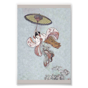 Impression Photo Vol japonais de fille avec le parapluie