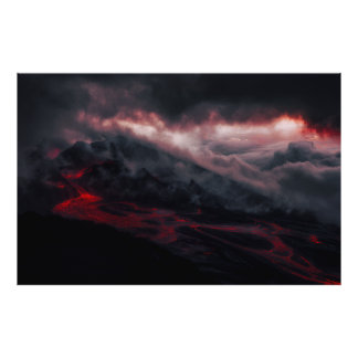 Impression Photo Volcanic Eruption Lava Rivers Night Landscape