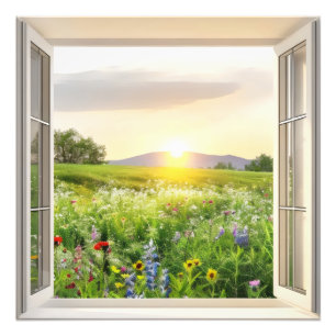 Impression Photo Vue de la fenêtre Sunny Meadow