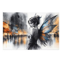 Watercolor fairy fille twilight ville de nuit magi