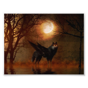 Impression Photo Winged wolf in the dark forest