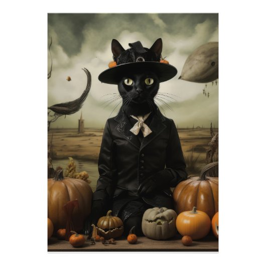 Impression Photo Witch Cat with Pumpkins  (Devant)