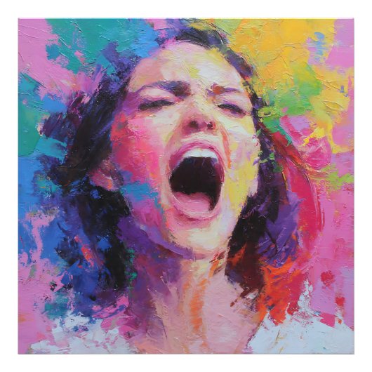 Impression Photo Woman Shouting Abstract Colors Expressive Acrylic  (Devant)