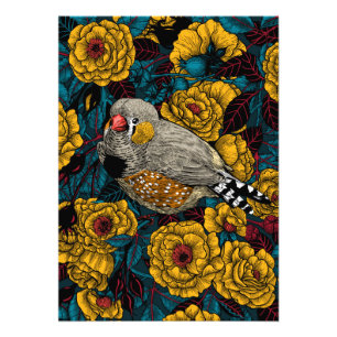 Impression Photo Zebra finch et buisson rose