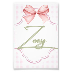 Impression Photo Zoey Baby Girl Nursery Bow&En vichy personnalisé