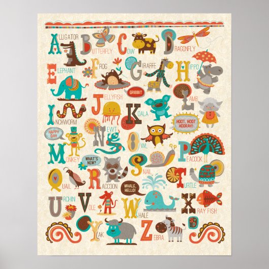 Impression pour nurserie de garçon alphabet animal (Devant)