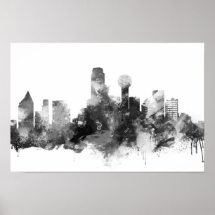 Impression Skyline Dallas noir et blanc